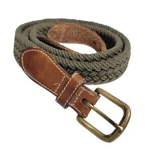 VTG L.L. Bean Braided Cotton Webbing Leather Belt Olive Green 36 SEE MEASUREMENT